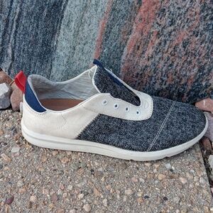 Toms Del Rey White & Grey Canvas Lace Up Sneakers Casual Walking Shoes Womens 8